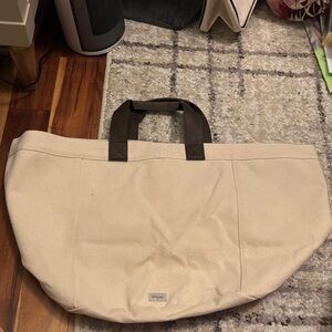 Thirty-One Cream Canvas Tote with Gray Label
